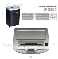 Jinpex JP-830 C 2x10 mm Mikro Kırpıntı Evrak İmha Makinesi 34 lt - 15 yaprak
